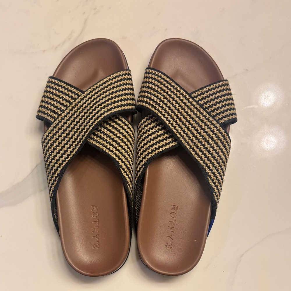 Rothy's Black and Tan Crisscross Sandals